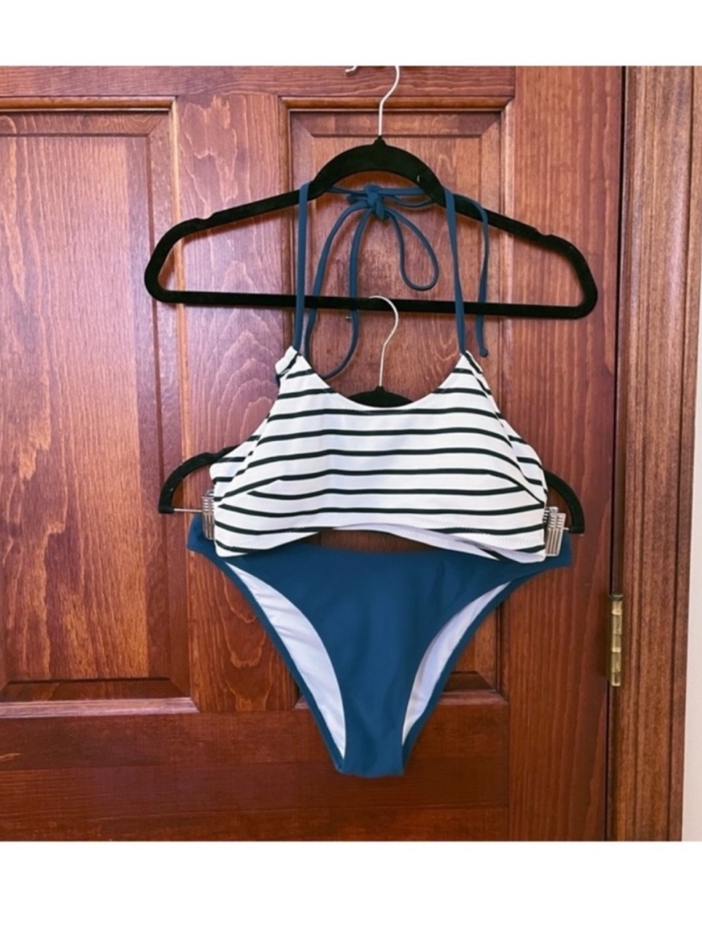 CUPSHE Teal Striped Halter Bikini Set Swimwear NWT Size M